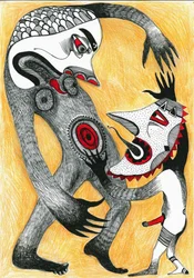 Fight, 2012 (penn, blekk og fargeblyanter på papir)
